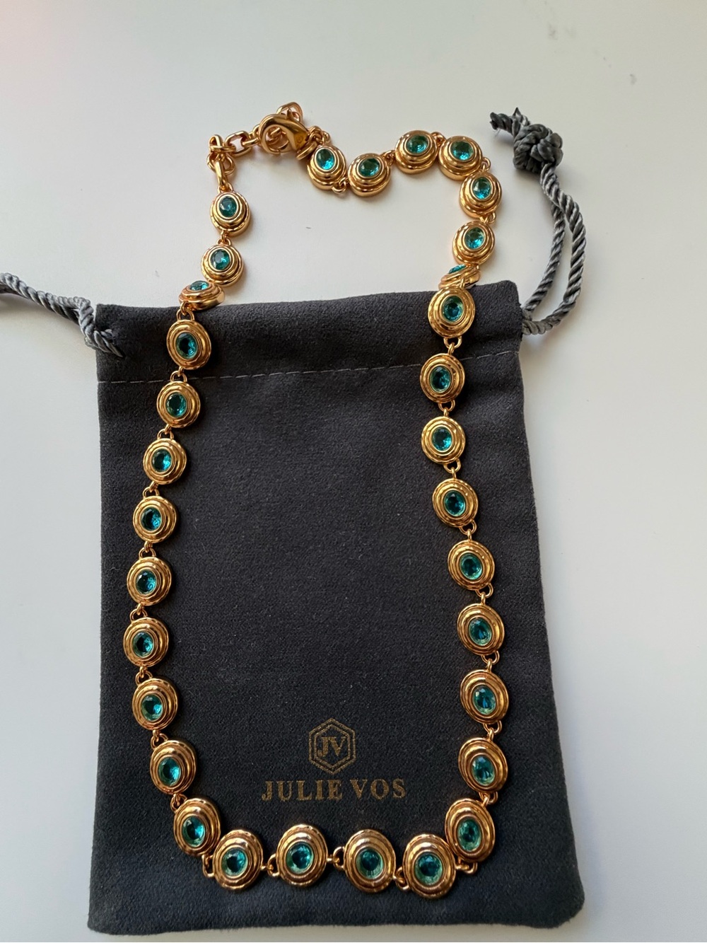 NWOT Julie Vos Gold-Tone Necklace with Teal Green Stones